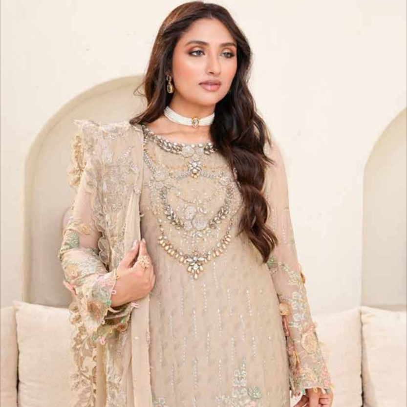 Unstitched 3 Piece Embroidered Luxury Lawn Dress Nayirah Sajni Zarposh